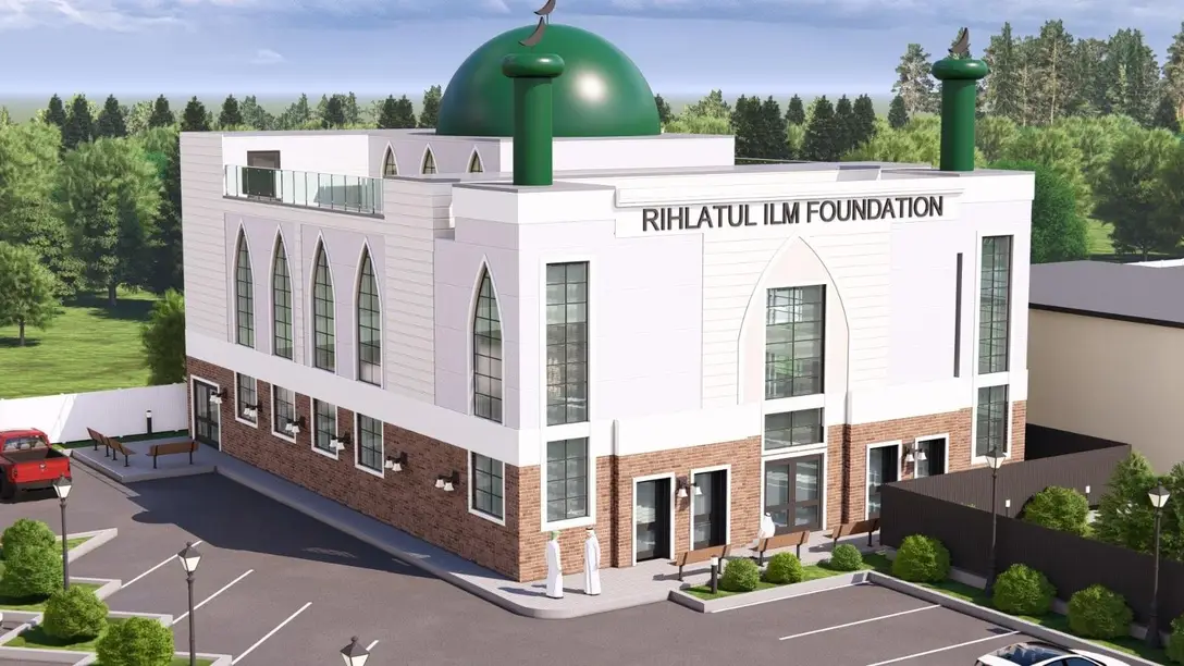 A rendering of the planned building from above and to the side, showing the tall pointed-arch windows along the upper storey and the brick base beneath them.