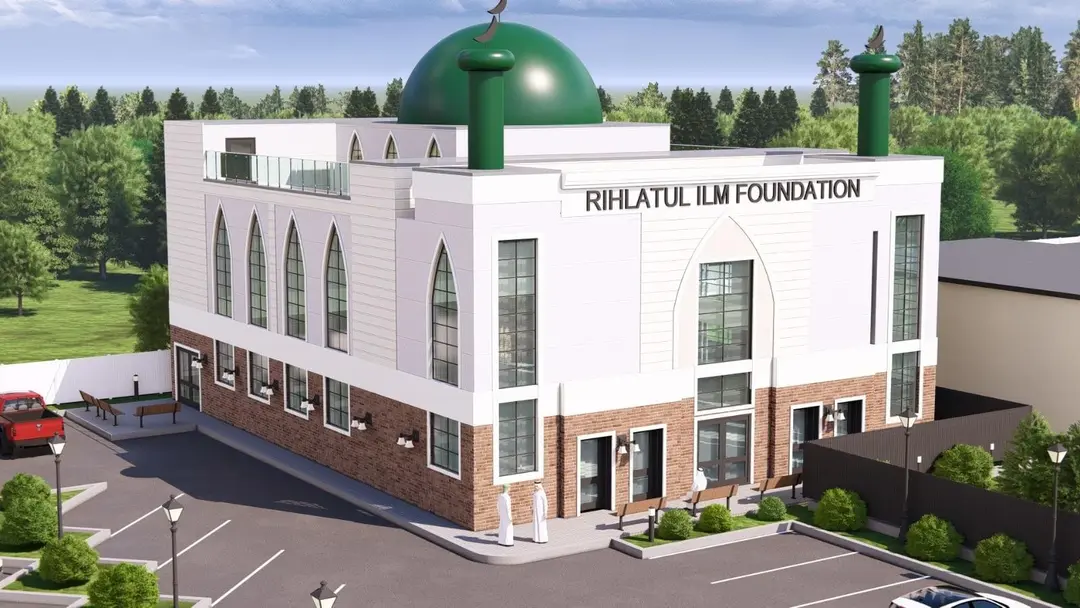 A rendering of the planned building from above and to the side, showing the tall pointed-arch windows along the upper storey and the brick base beneath them.
